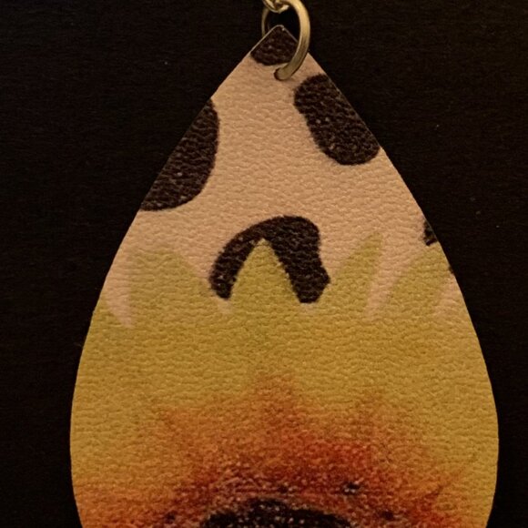 Cow Print Earring, Animal Print Earring, Sunflower Earring, Boho Earring, Gift - Picture 3 of 7